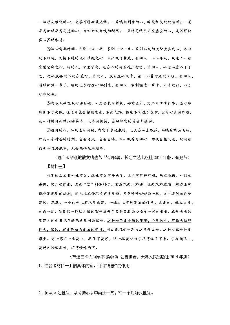 课外现代文阅读——部编版语文八年级上学期期末专项复习（原卷版）第2页