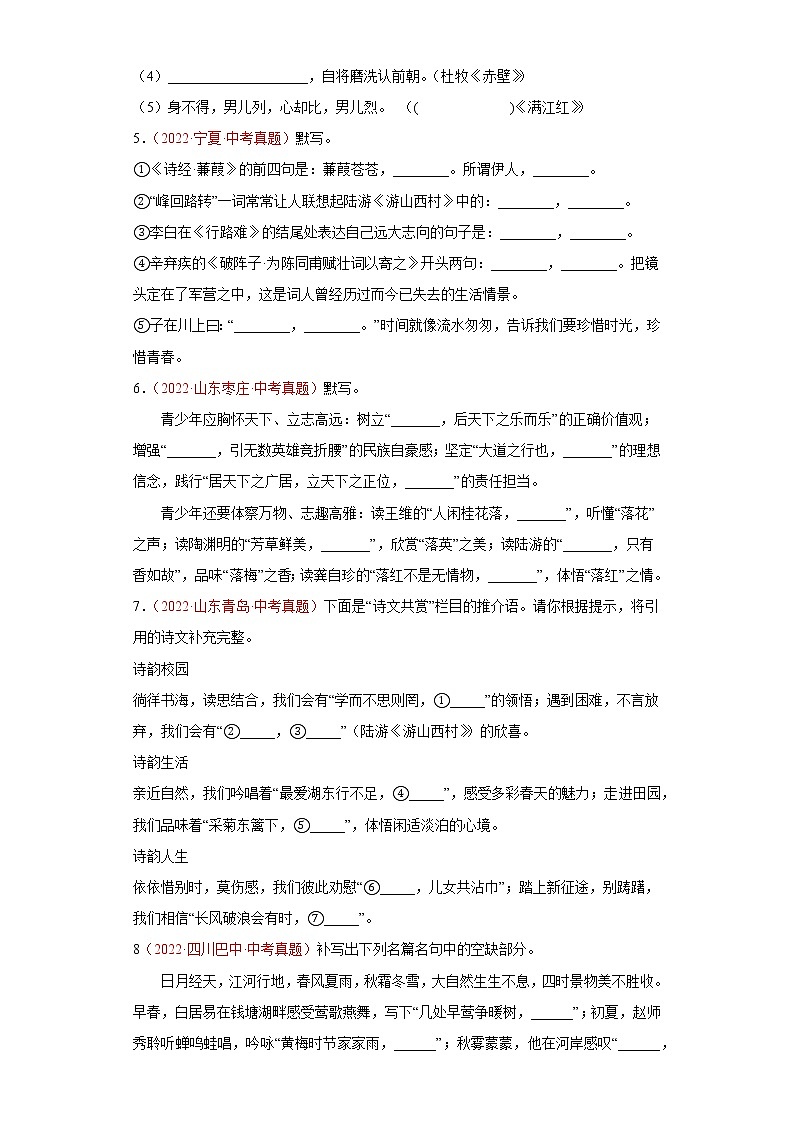 中考语文一轮复习通关训练--默写（真题及模拟）（原卷版+解析版）第2页