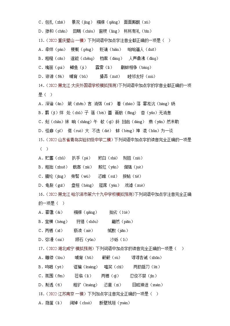 中考语文一轮复习通关训练--专题02 字音（真题及模拟）（原卷版+解析版）03