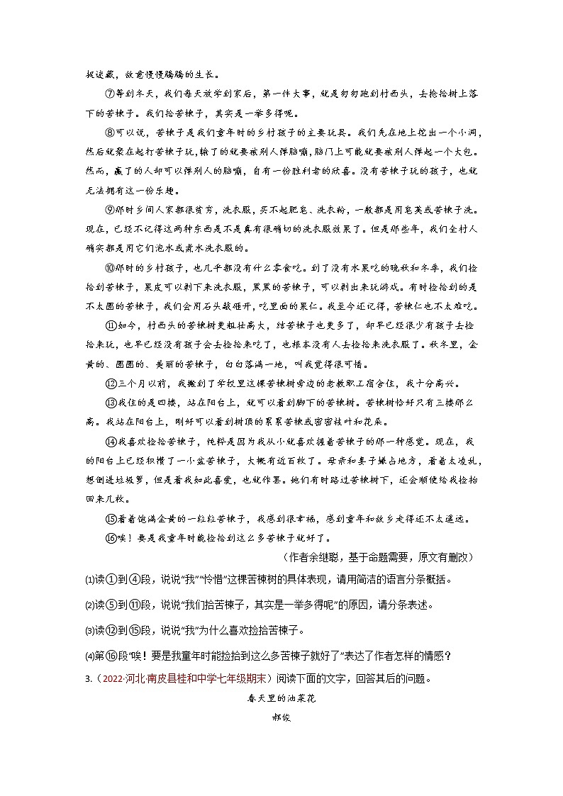 专题13  记叙文阅读-备战2022-2023学年七年级语文上学期期末考试真题汇编（部编版）（原卷版）第3页