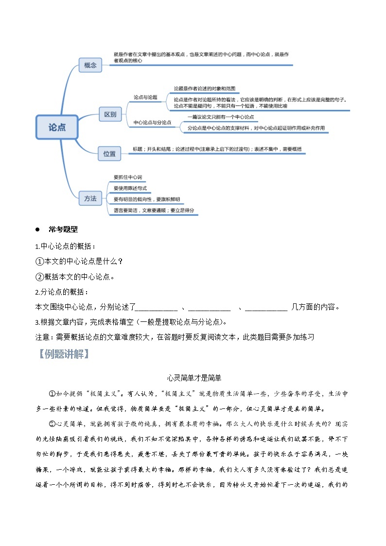 第01讲 议论文之中心论点【知识梳理+对点训练】（原卷+解析）-2022年中考语文现代文阅读黄金考点20讲02