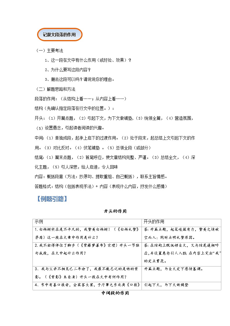 第04讲 记叙文之段落作用【知识梳理+对点训练】（原卷+解析）-2022年中考语文现代文阅读黄金考点20讲03