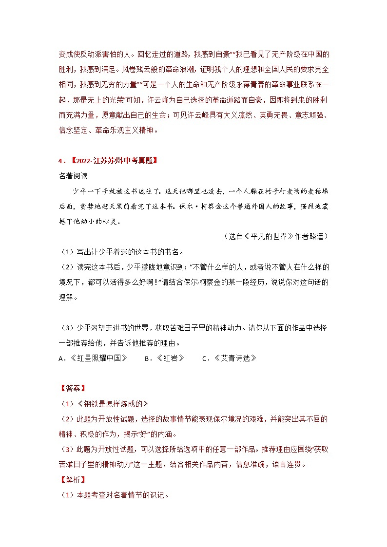 专题13《红岩》中考真题及典题训练（解析版）-备战2023年中考名著阅读指导+中考真题及典型模拟题训练第3页