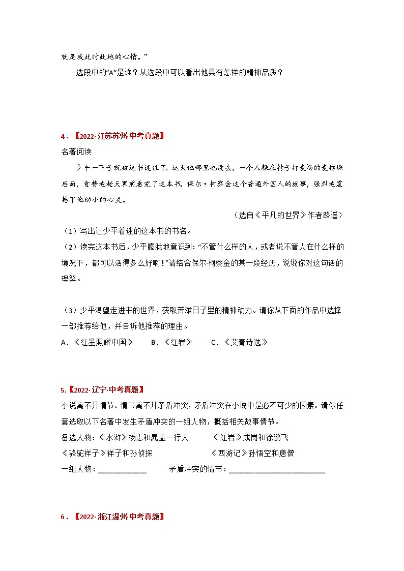 专题13《红岩》中考真题及典题训练（原卷版）-备战2023年中考名著阅读指导+中考真题及典型模拟题训练第2页