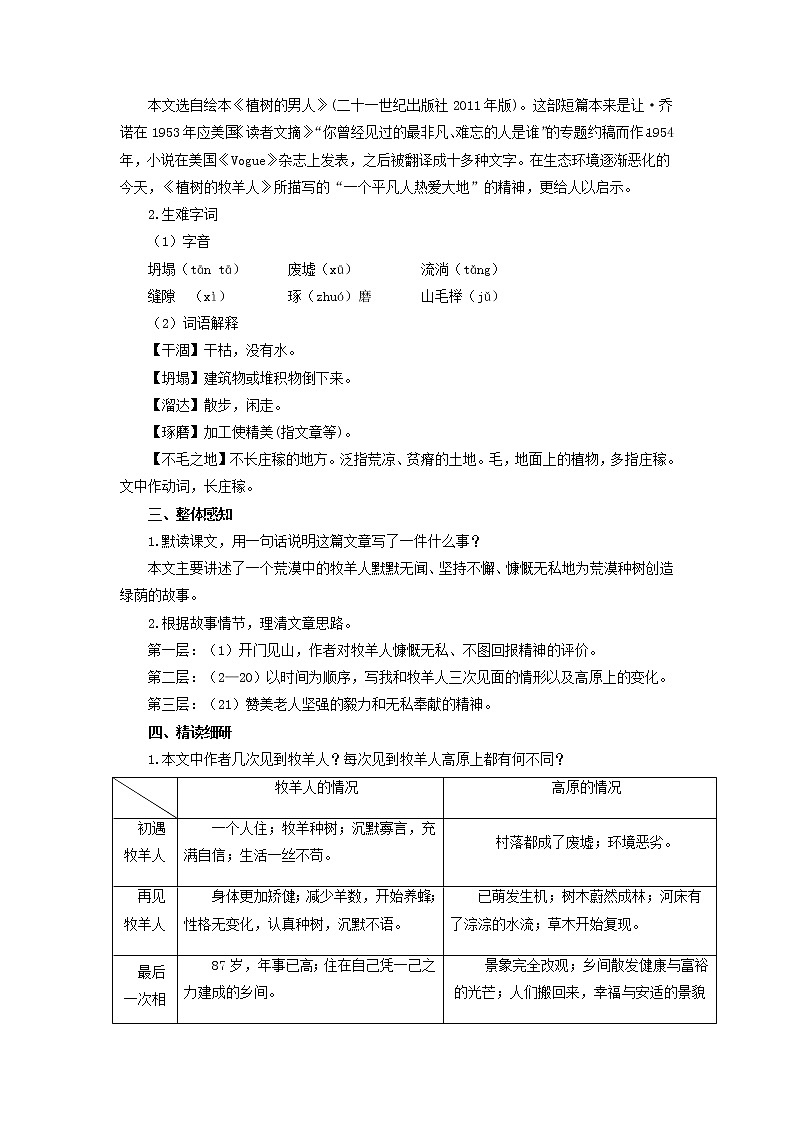 《植树的牧羊人》 公开课创新学习教案02