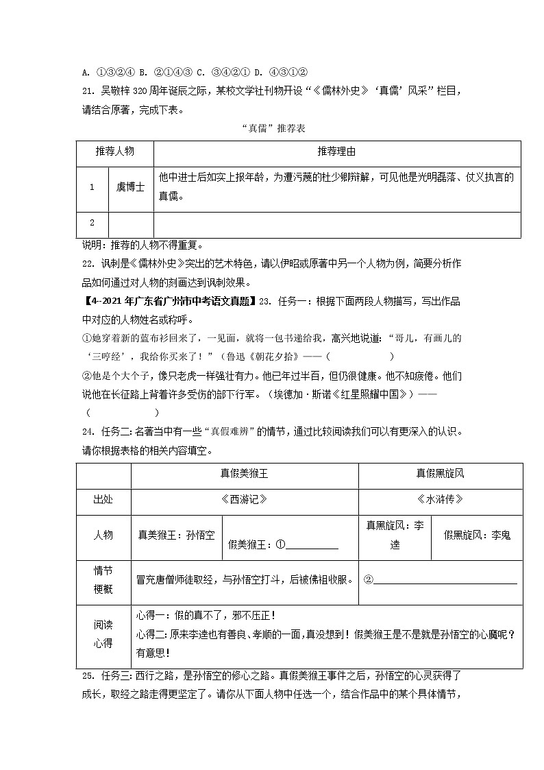 专题10   名著阅读-备战2023年中考5年中考中考1年模拟语文分项汇编（广东专用）03
