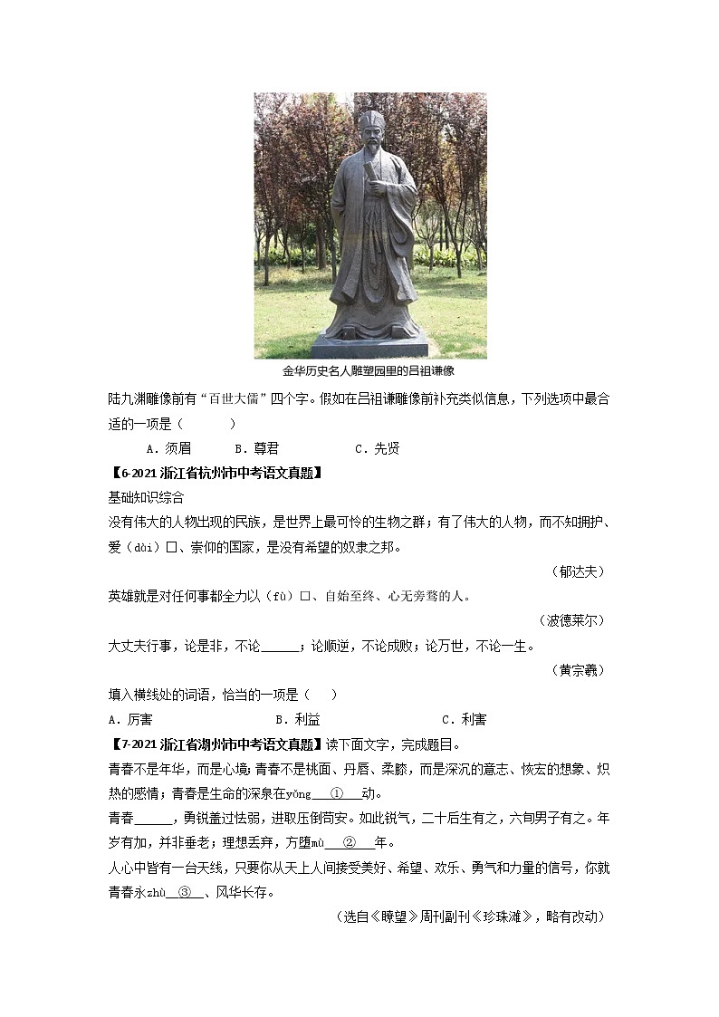 专题02   词语理解与运用 -备战2023年中考之5年中考1年模拟语文分项汇编（浙江专用）03