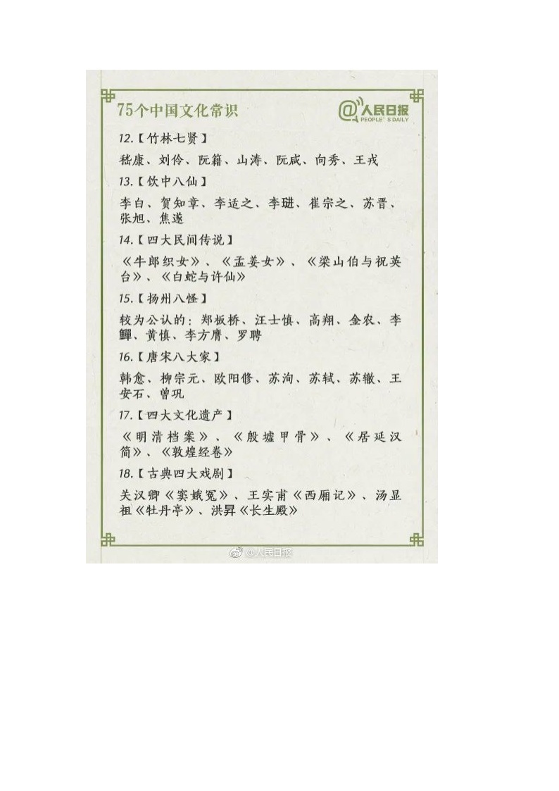 初中语文作文素材：75个中国文化常识03