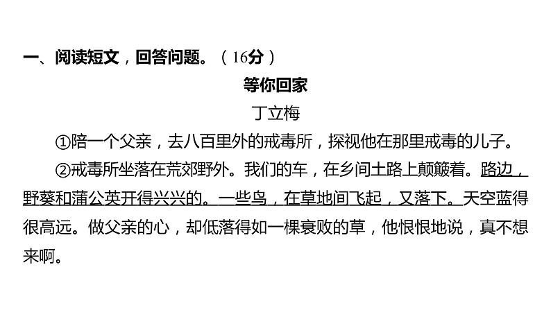 2023浙江中考语文 素养综合训练3　写人记事类散文阅读 课件第2页