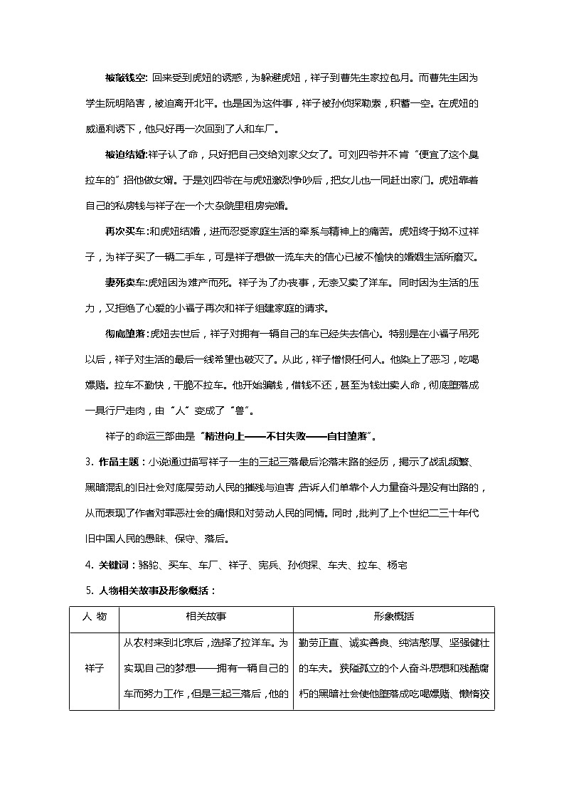 部编版语文七年级下册名著导读《骆驼祥子》《海底两万里》知识梳理及练习（含答案）第2页