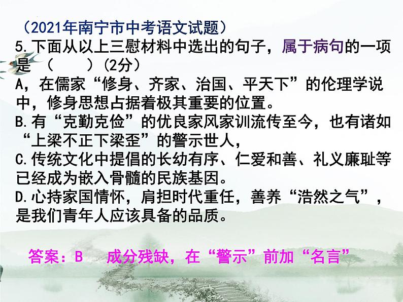 2023年中考二轮复习《病句专题复习》课件第4页