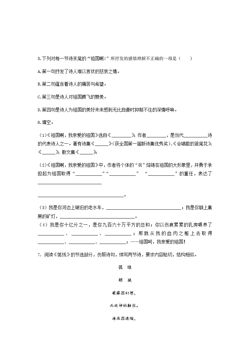 第1课《祖国啊，我亲爱的祖国》（分层作业）-九年级语文下册同步备课系列（部编版）02