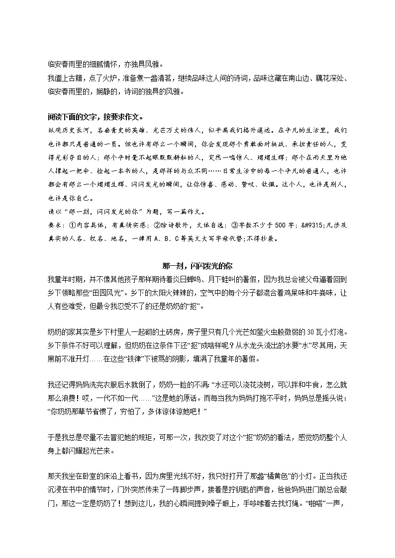 专题79  《醒来》《诗词亦风雅》《那一刻，闪闪发光的你》《坚持的力量》《未来，我们在路上》-最新冲刺中考语文作文押题预测及优质范文展示第3页