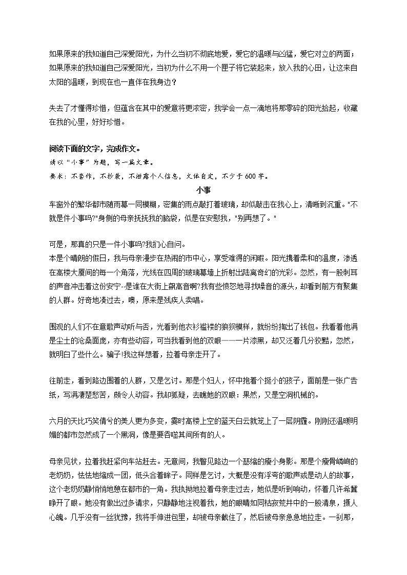 专题75  《前进路上》《这束阳光照亮了我》《小事》《带上高科技回宋代》《奔跑在追梦的路上》-最新冲刺中考语文作文押题预测及优质范文展示第3页