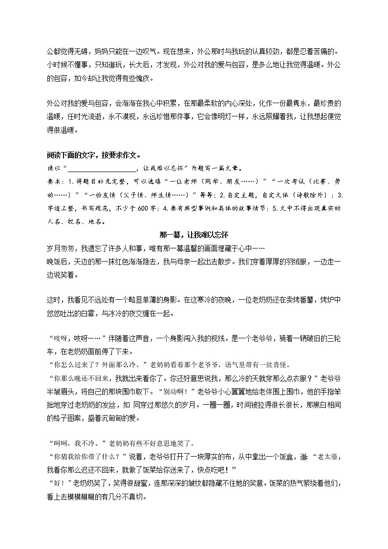 专题73  《那件事，让我想起来就很温暖》《那一幕，让我难以忘怀 》《冬天里也有春天》《特别的旅程》-最新冲刺中考语文作文押题预测及优质范文展示第2页