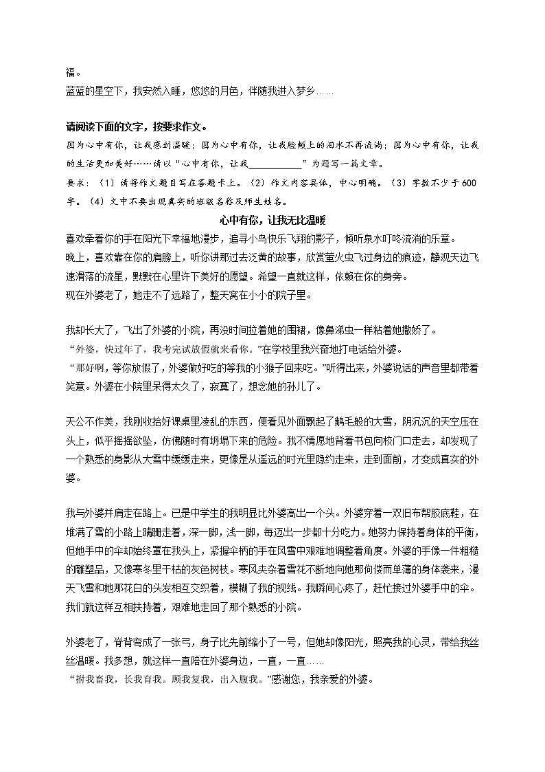 专题72  《回家》《心中有你，让我无比温暖》《奋斗——我的青春主旋律》《最美的身影》《明坚持之义，走自信之路》-最新冲刺中考语文作文押题预测及优质范文展示第2页