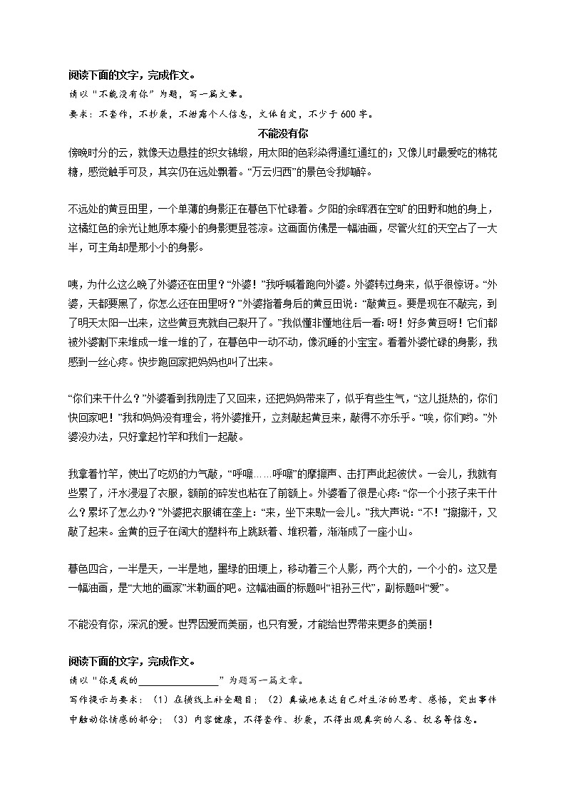 专题70  《不能没有你》《你是我的一本书》《努力，是向上的姿态》《同一种力量》《生活给我智慧》-最新冲刺中考语文作文押题预测及优质范文展示第1页