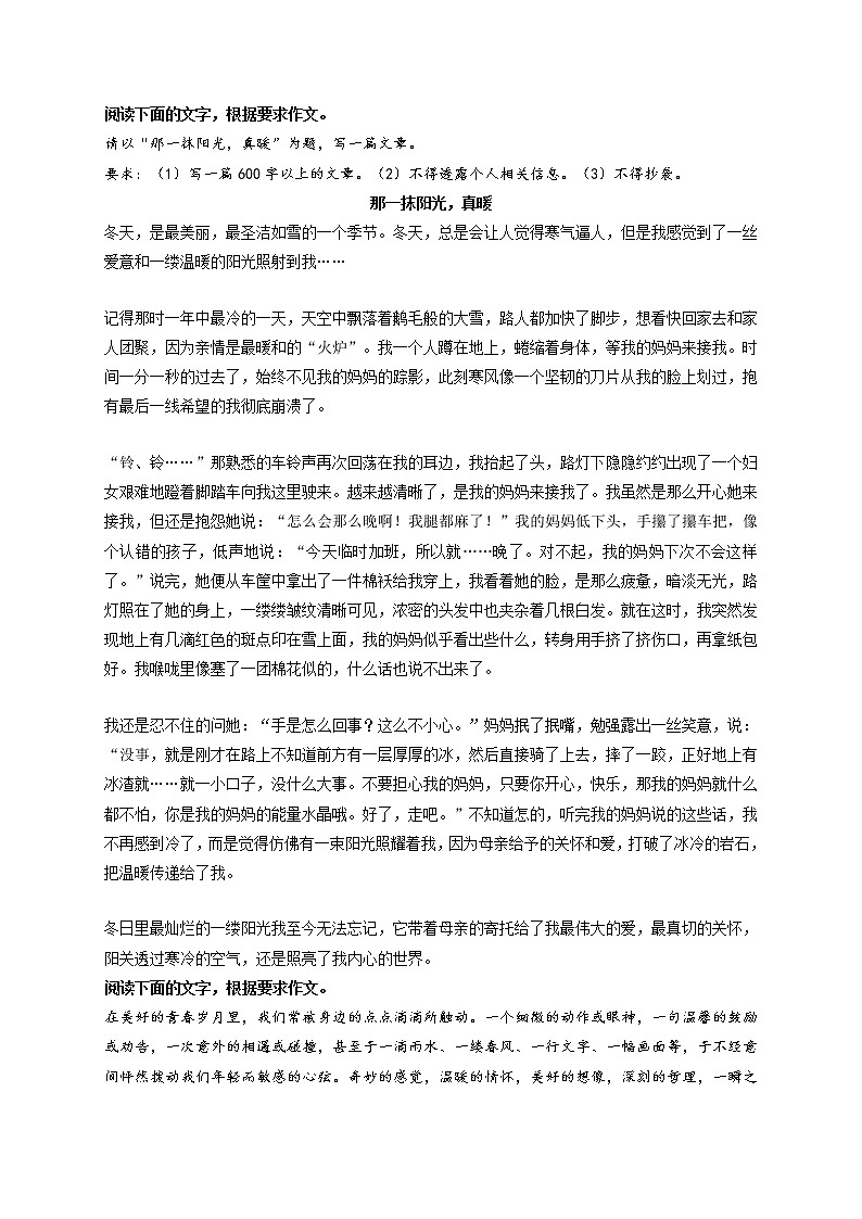 专题53  《那一抹阳光，真暖》《怦然心动的感觉》《向往远方》《我的人生规划》《我心中的明星》-最新冲刺中考语文作文押题预测及优质范文展示第1页