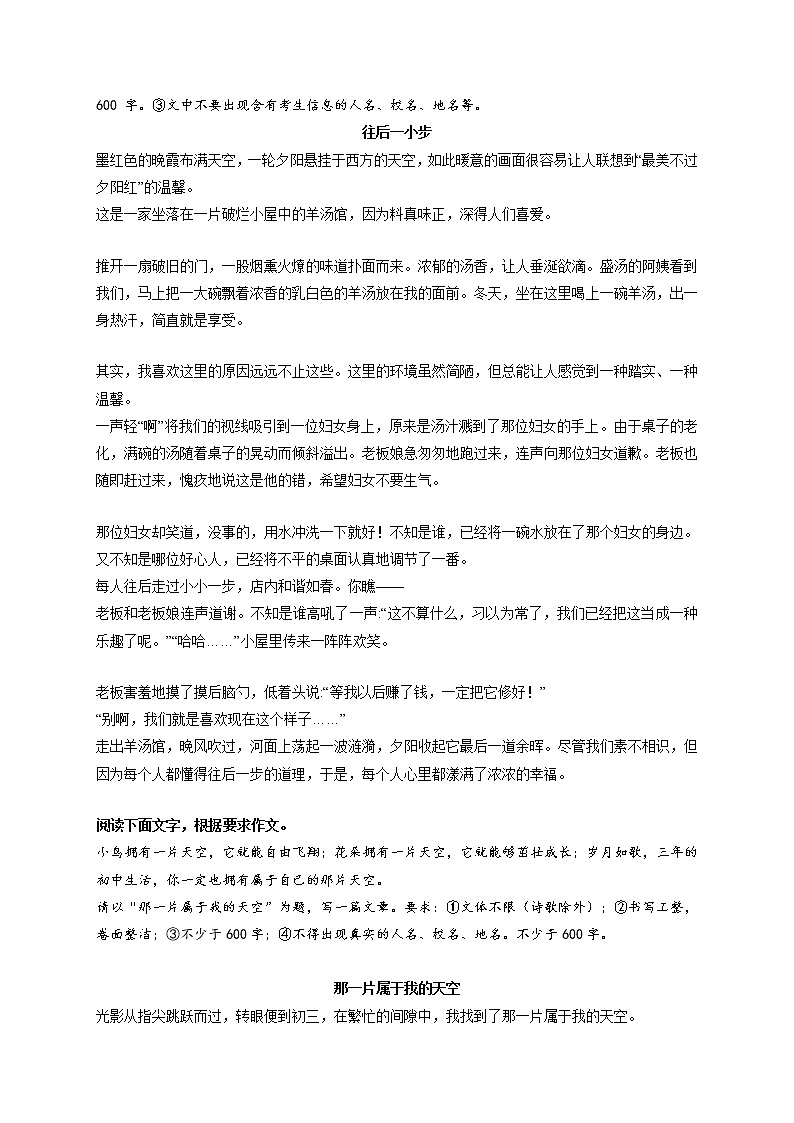 专题36  《反省》《往后一小步》《那一片属于我的天空》《那声音，常在我心田》《遇见》-最新冲刺中考语文作文押题预测及优质范文展示第2页