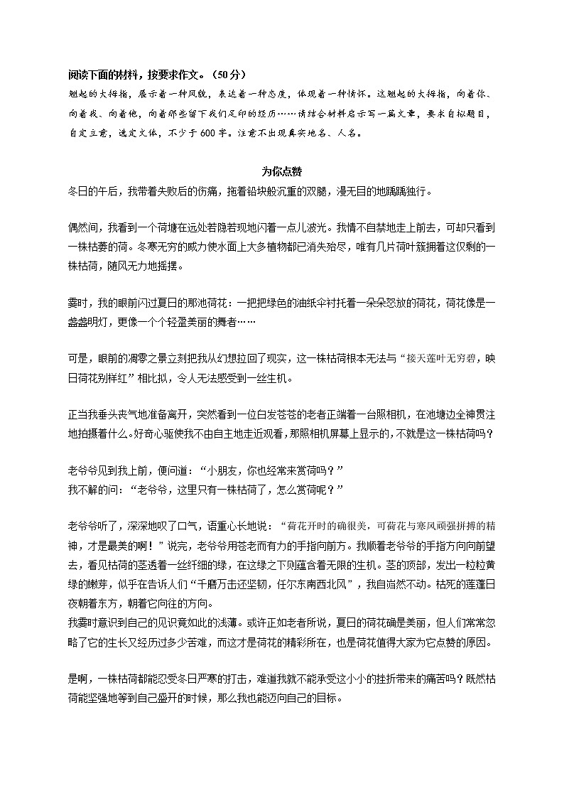 专题22  《为你点赞》《生活因宽容而美好》《尽力而为就好》《初心仍在，岁月无恙》《成大事者需关注小节》-最新冲刺中考语文作文押题预测及优质范文展示第1页