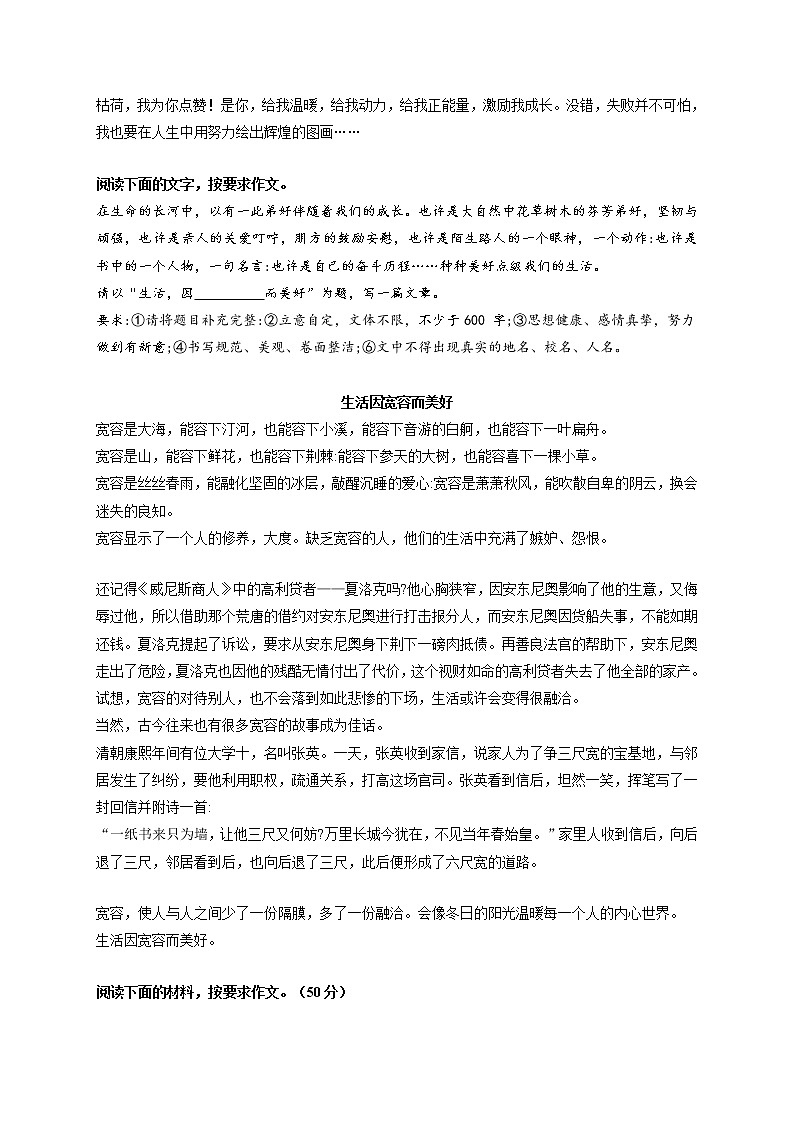 专题22  《为你点赞》《生活因宽容而美好》《尽力而为就好》《初心仍在，岁月无恙》《成大事者需关注小节》-最新冲刺中考语文作文押题预测及优质范文展示第2页