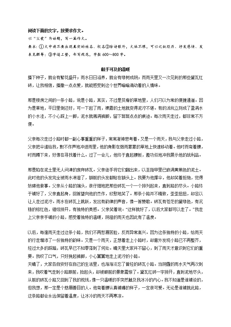 专题19  《触手可及的温暖》《我心中的阳光》《这里，也是我的舞台》《梅花精神，拨动了我的心弦》-最新冲刺中考语文作文押题预测及优质范文展示第1页