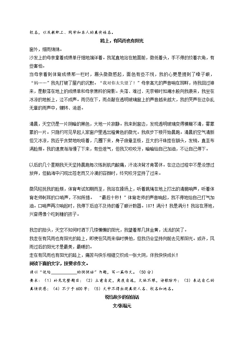 专题16  《我心中的风景》《路上，有风雨也有阳光》《说给故乡的悄悄话》《真的不容易》《生活，因友谊而精彩》-最新冲刺中考语文作文押题预测及优质范文展示第2页