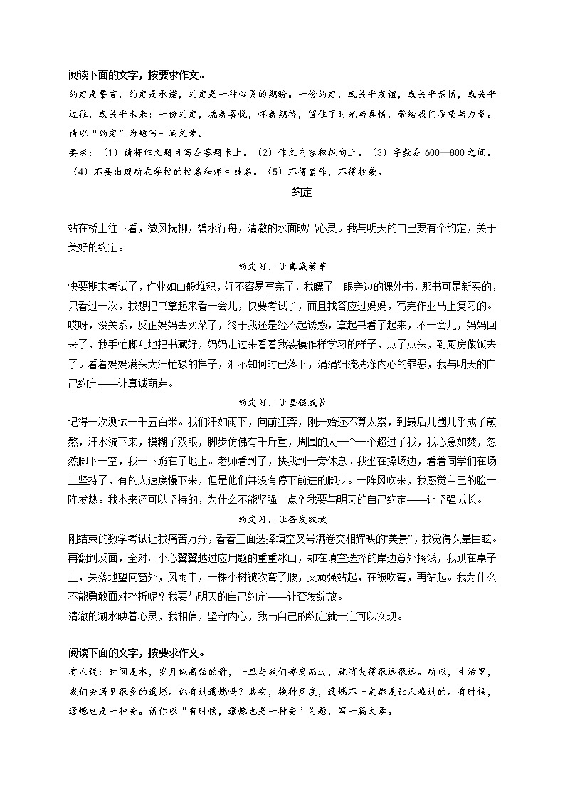 专题08  《约定》《有时候，遗憾也是一种美丽》《幸福》《别停下你的脚步》《生活让我成长》-最新冲刺中考语文作文押题预测及优质范文展示第1页