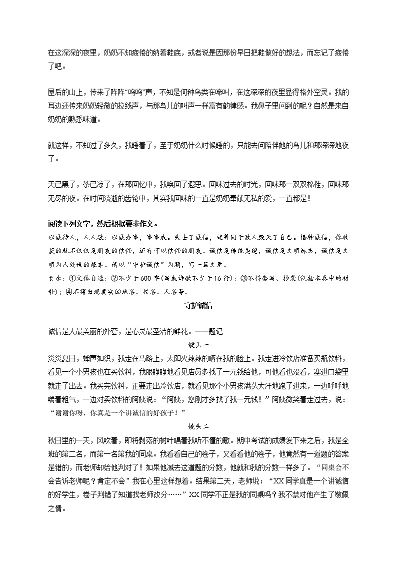 专题06  《夜空中最亮的星》《回味》《守护诚信》《追梦路上一直有你》《书香伴我行》-最新冲刺中考语文作文押题预测及优质范文展示第3页