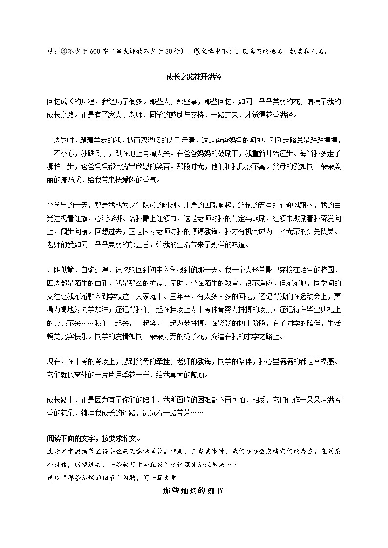 专题04  《朝着阳光奔跑》《那儿，有爱》《成长之路花开满径》《那些灿烂的细节》《学会等待》-最新冲刺中考语文作文押题预测及优质范文展示第3页