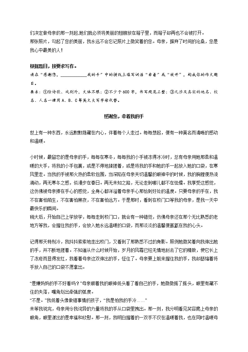 专题01  《总会想起那张照片》《感谢您，牵着我的手》《让自己奔跑起来》《重拾信心》《成长中的那束光》《你专注的样子真美》-最新冲刺中考语文作文押题预测及优质范文展示第2页