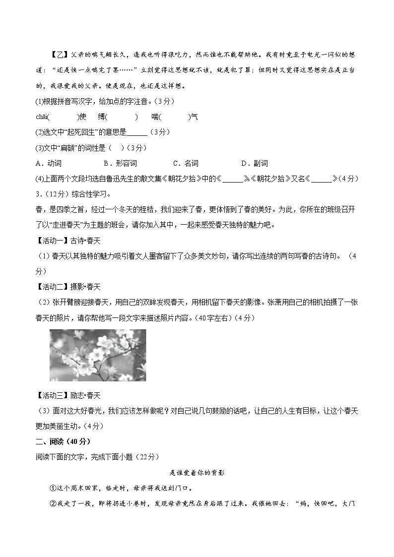 语文-2022-2023学年七年级语文下学期开学摸底考试卷（四川成都专用）02