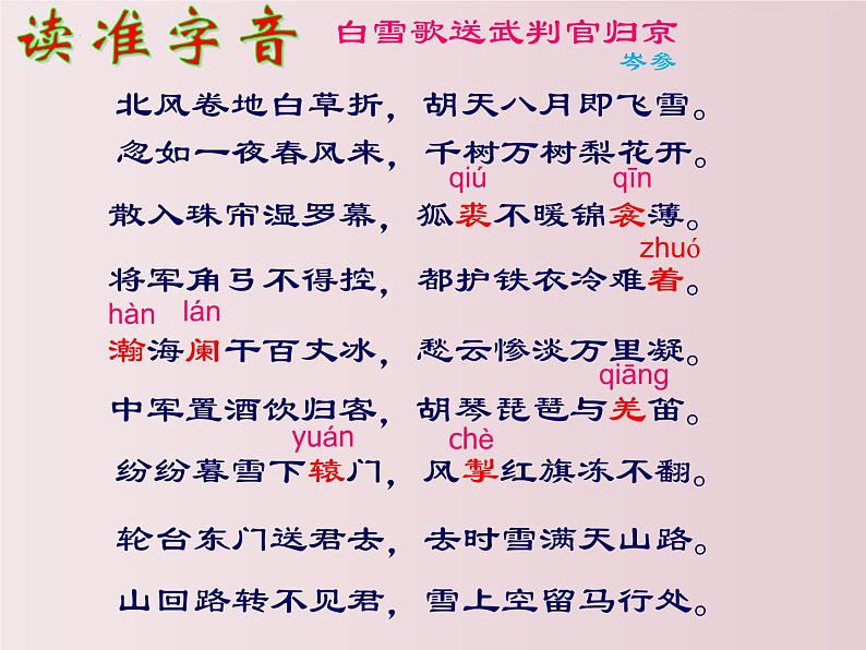 第24课  《诗词曲五首》之《白雪歌送武判官归京》（课件）-【大单元教学】2022-2023学年九年级语文下册备课精选课件及教案第8页