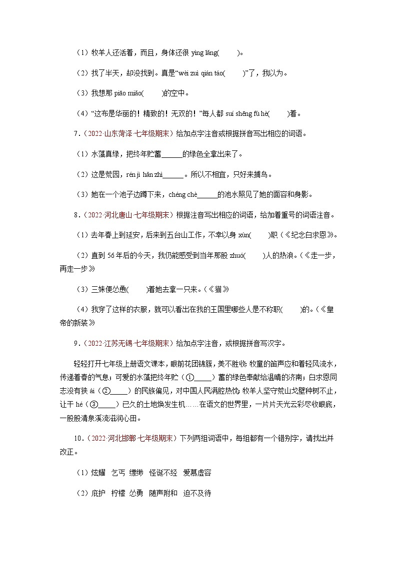 专题01：字音字形（专题过关）-2022-2023学年七年级语文上学期期中期末考点大串讲（含解析）第2页