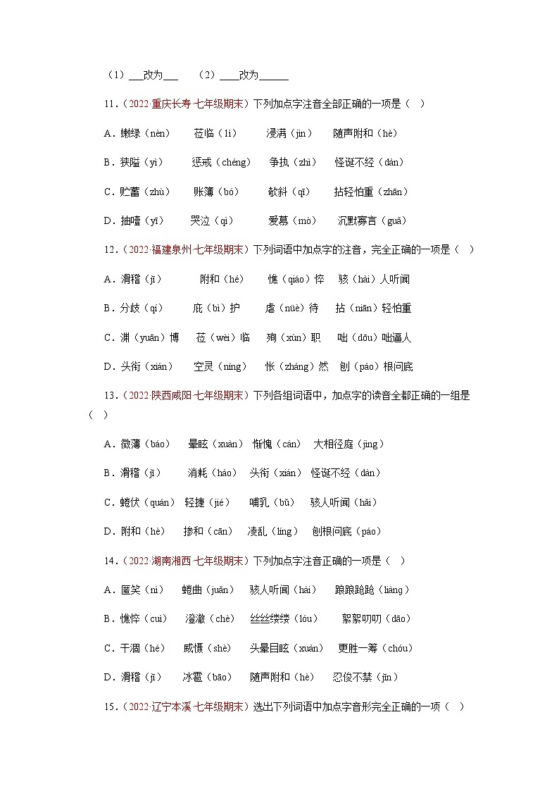 专题01：字音字形（专题过关）-2022-2023学年七年级语文上学期期中期末考点大串讲（含解析）第3页