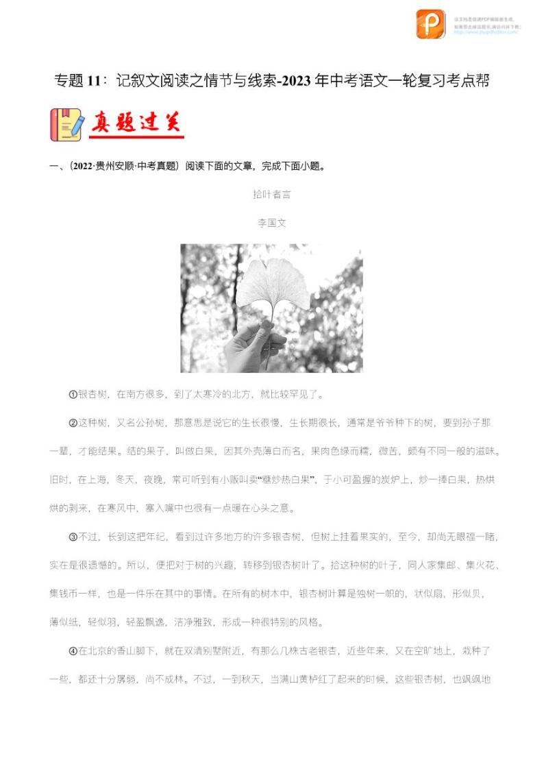 专题11：记叙文阅读之情节与线索【精品课件+习题精练】-备战2023年中考语文一轮复习考点帮（全国通用）01