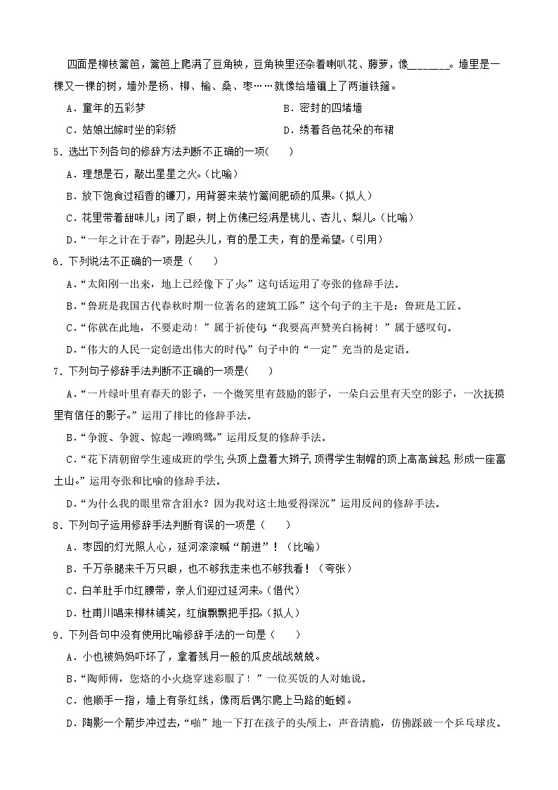 中考语文一轮专题复习：修辞手法第2页