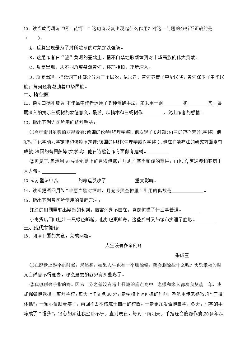 中考语文一轮专题复习：修辞手法第3页