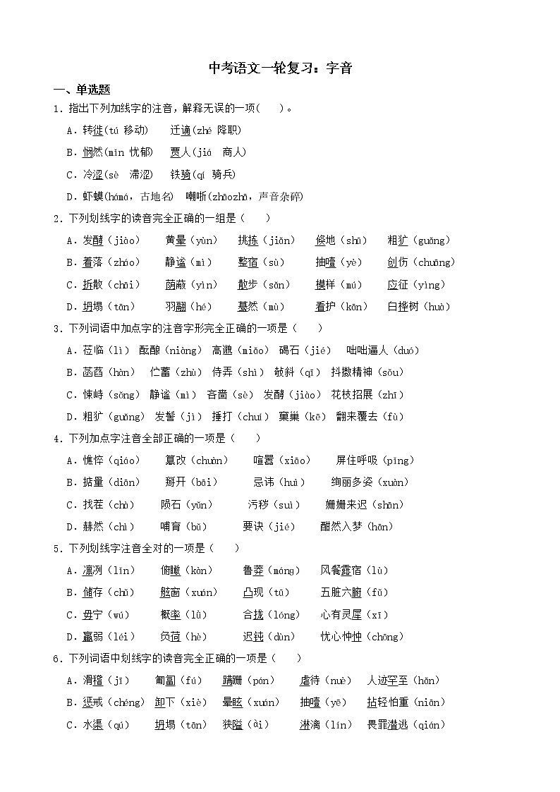 中考语文一轮专题复习：字音第1页