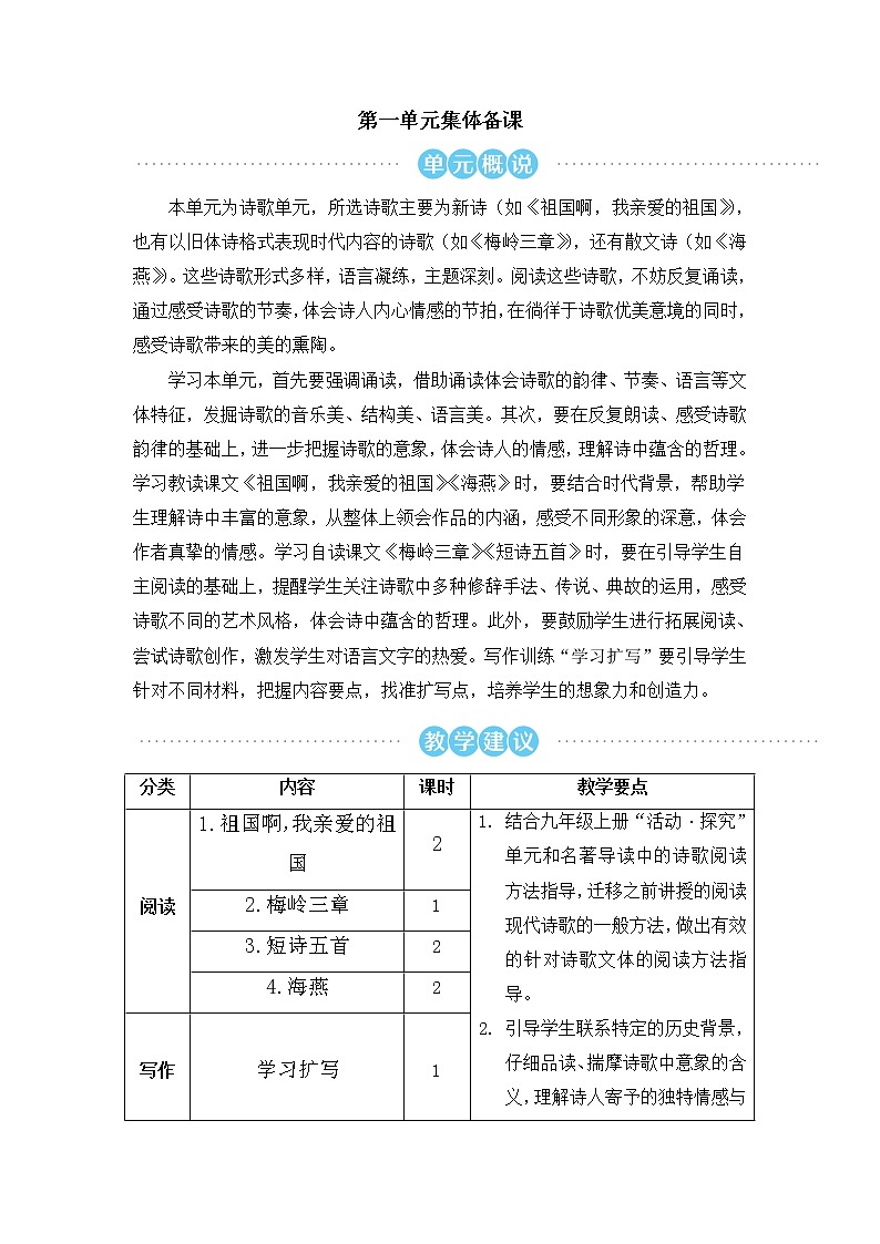 第1课《祖国啊，我亲爱的祖国》教学设计部编版语文九年级下册01