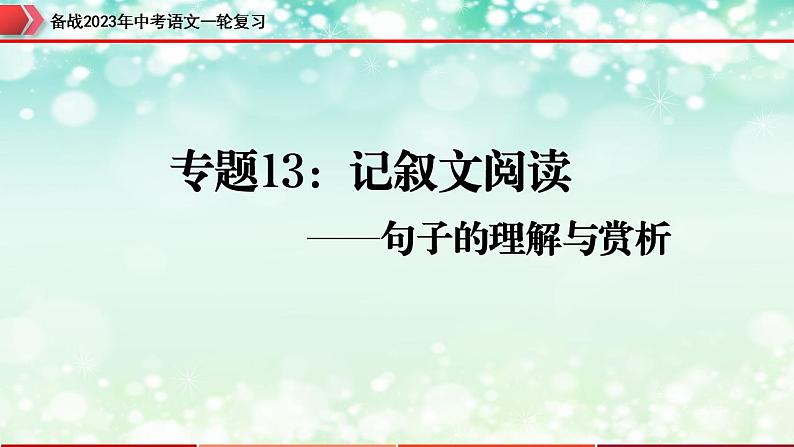 专题13：记叙文阅读之句子的理解与赏析【精品课件】-备战2023年中考语文一轮复习（全国通用）第1页