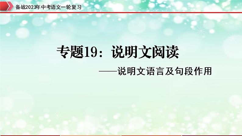 专题19：说明文阅读之说明文语言及句段作用【精品课件】-备战2023年中考语文一轮复习全国通用）第1页