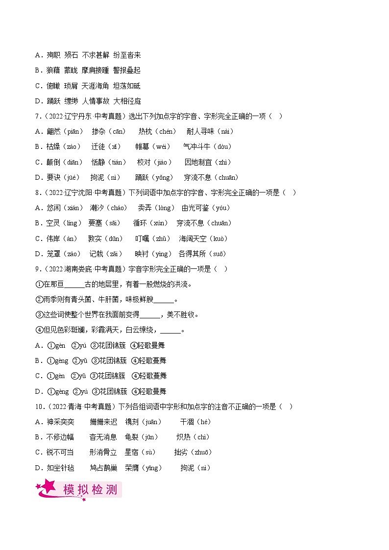 专题01  字音字形【习题精练】-备战2023年中考语文一轮复习(全国通用）（原卷版）第2页