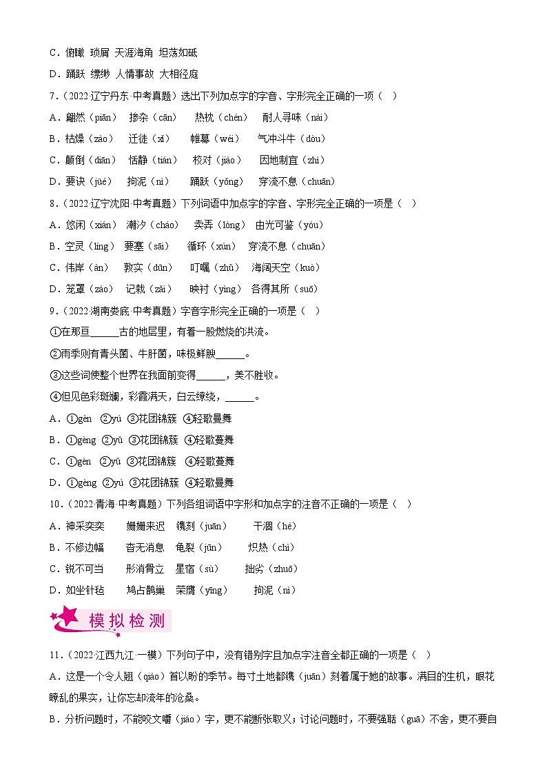 专题01  字音字形【习题精练】-备战2023年中考语文一轮复习（全国通用）（解析版）第2页