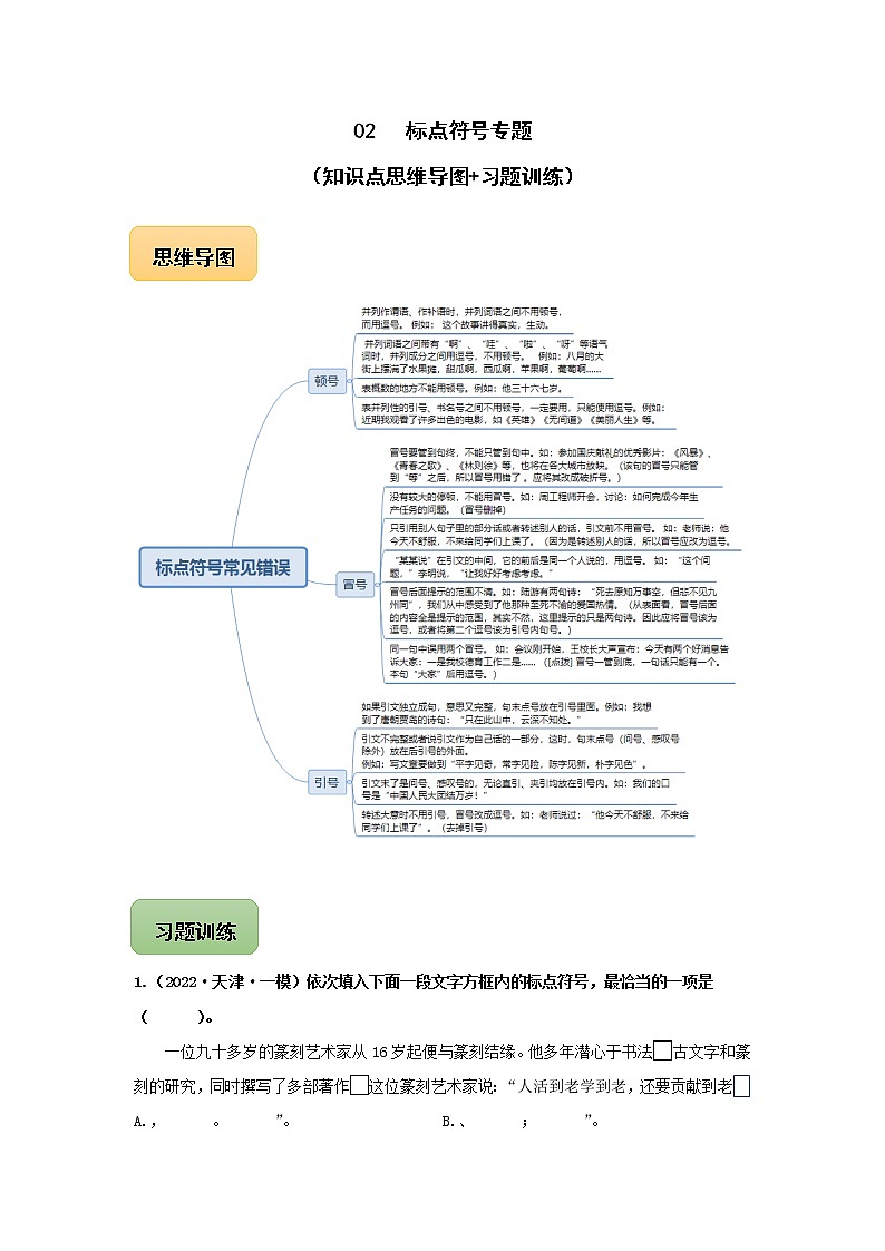 初中语文中考复习 02 标点符号专题（知识点思维导图+习题训练）-备战2023年中考语文冲刺专题系列第1页