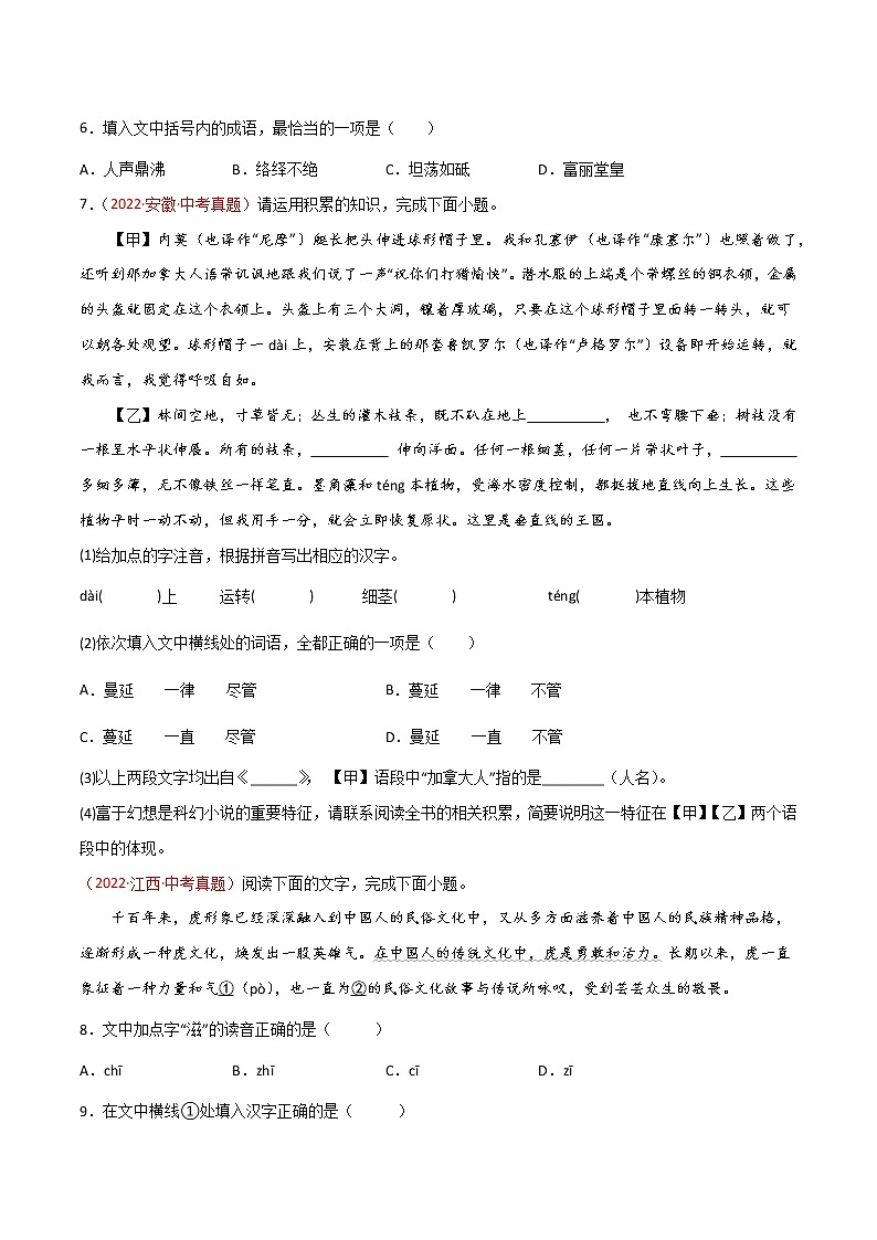 初中语文中考复习 专题02 词语（包括成语）-三年（2020-2022）中考语文真题分项汇编（全国通用）（原卷版）第3页