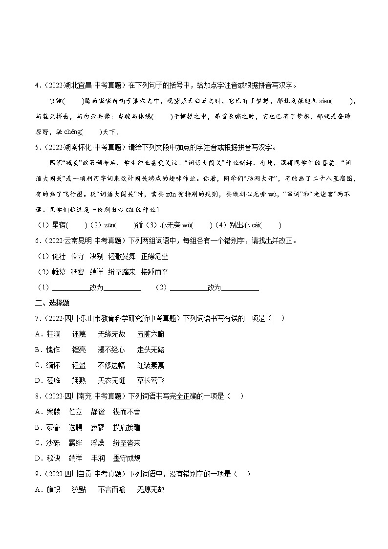 初中语文中考复习 专题02 字形(考点训练)(原卷版)02