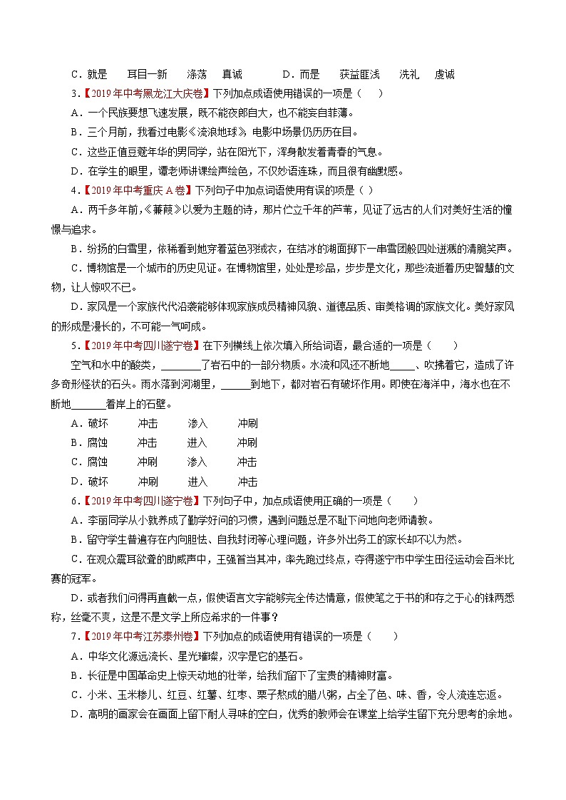 初中语文中考复习 专题03 词语（包括成语）（原卷版）第2页