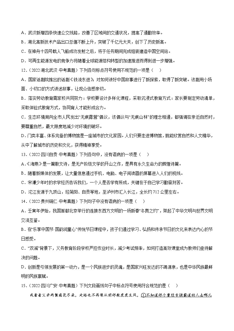 初中语文中考复习 专题04 句子(考点训练)(原卷版)第3页