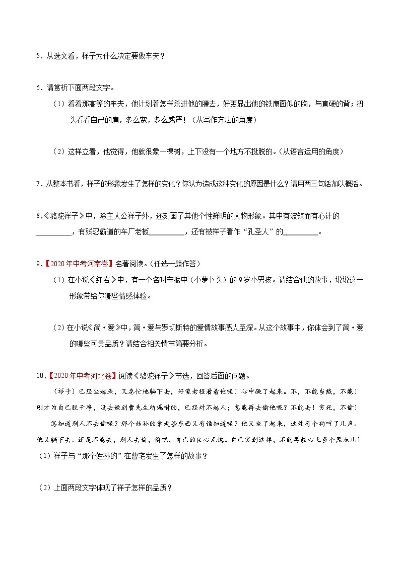 初中语文中考复习 专题07 名著阅读-2020年中考语文真题分项汇编（全国通用）（原卷版）03